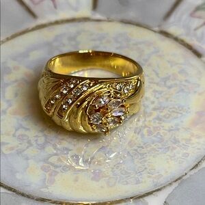 Nadri 18K Gold Plated CZ Cluster Floral Design Cocktail Ring
